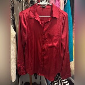 JLUXLABEL Burgundy Satin like  Blouse
